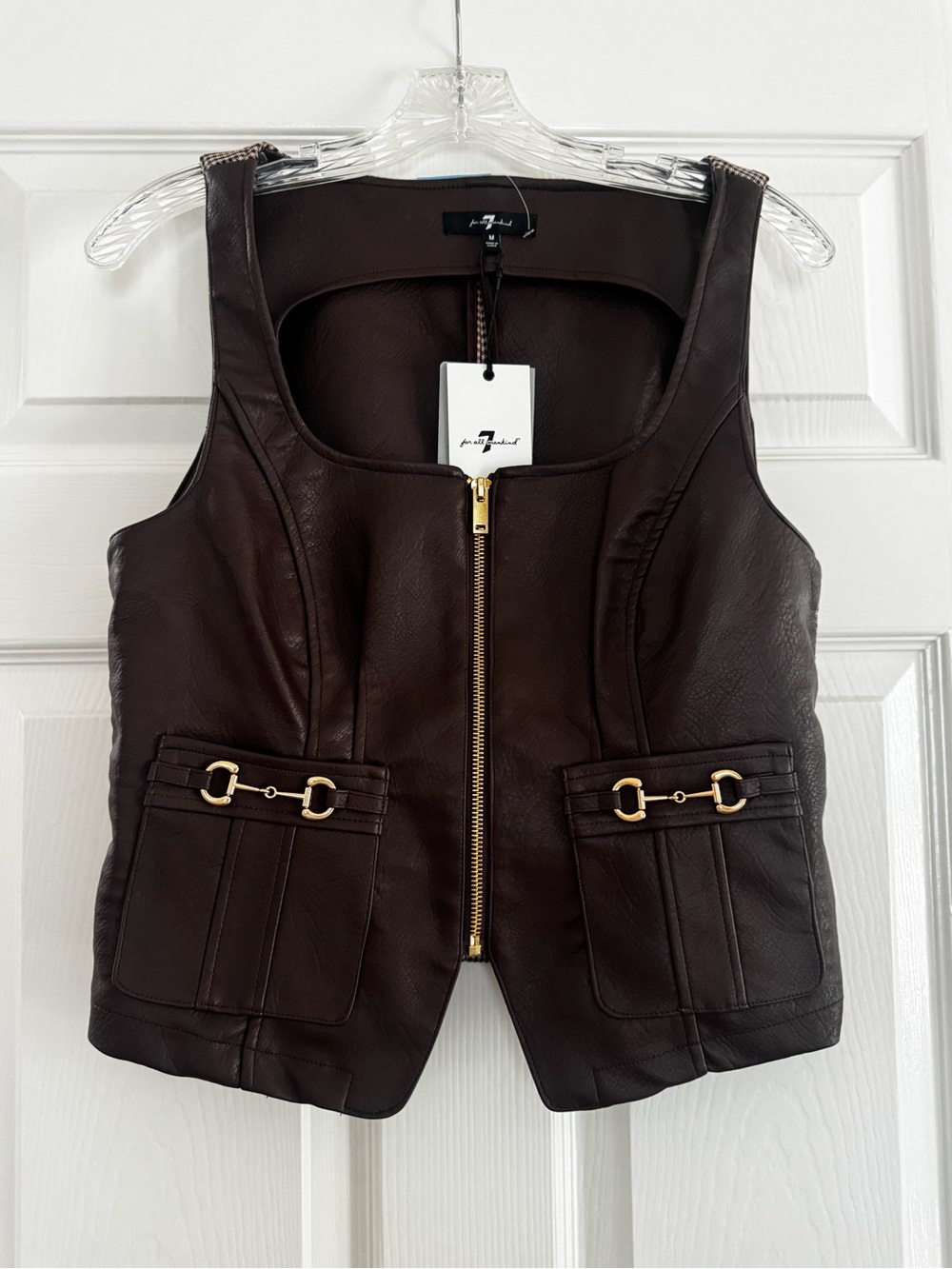Horsebit leather vest 7 for all mankind gold snaffle bit buckle equestrian